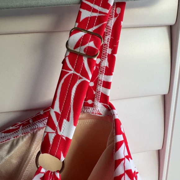 Fit 4 U (QVC) Red and White Floral Ruffle Swimsuit NWT - Picture 7 of 10
